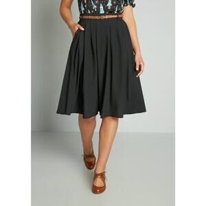 MODCLOTH Breathtaking Tiger Lilies Midi Skirt Black Belted - Sz Small (2-4) NWT